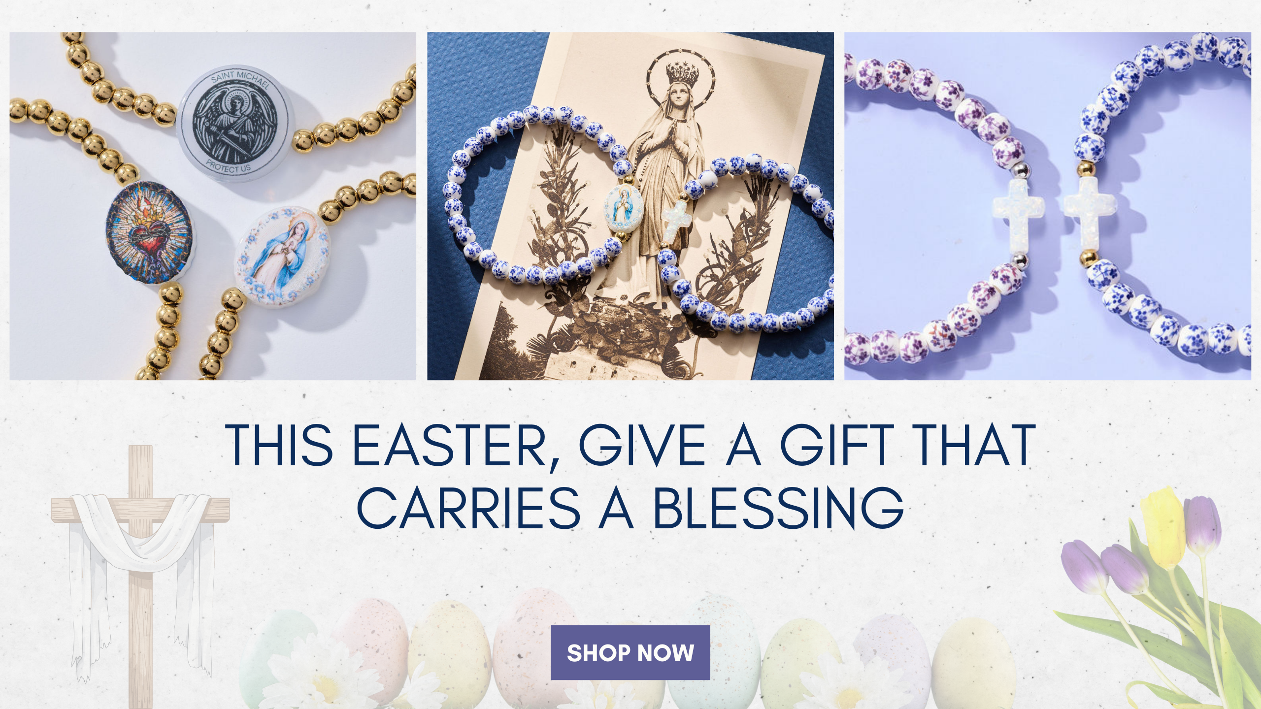Easter Holy Water Bracelet collection — faith jewelry infused with authentic water from Lourdes, France, perfect Easter gift